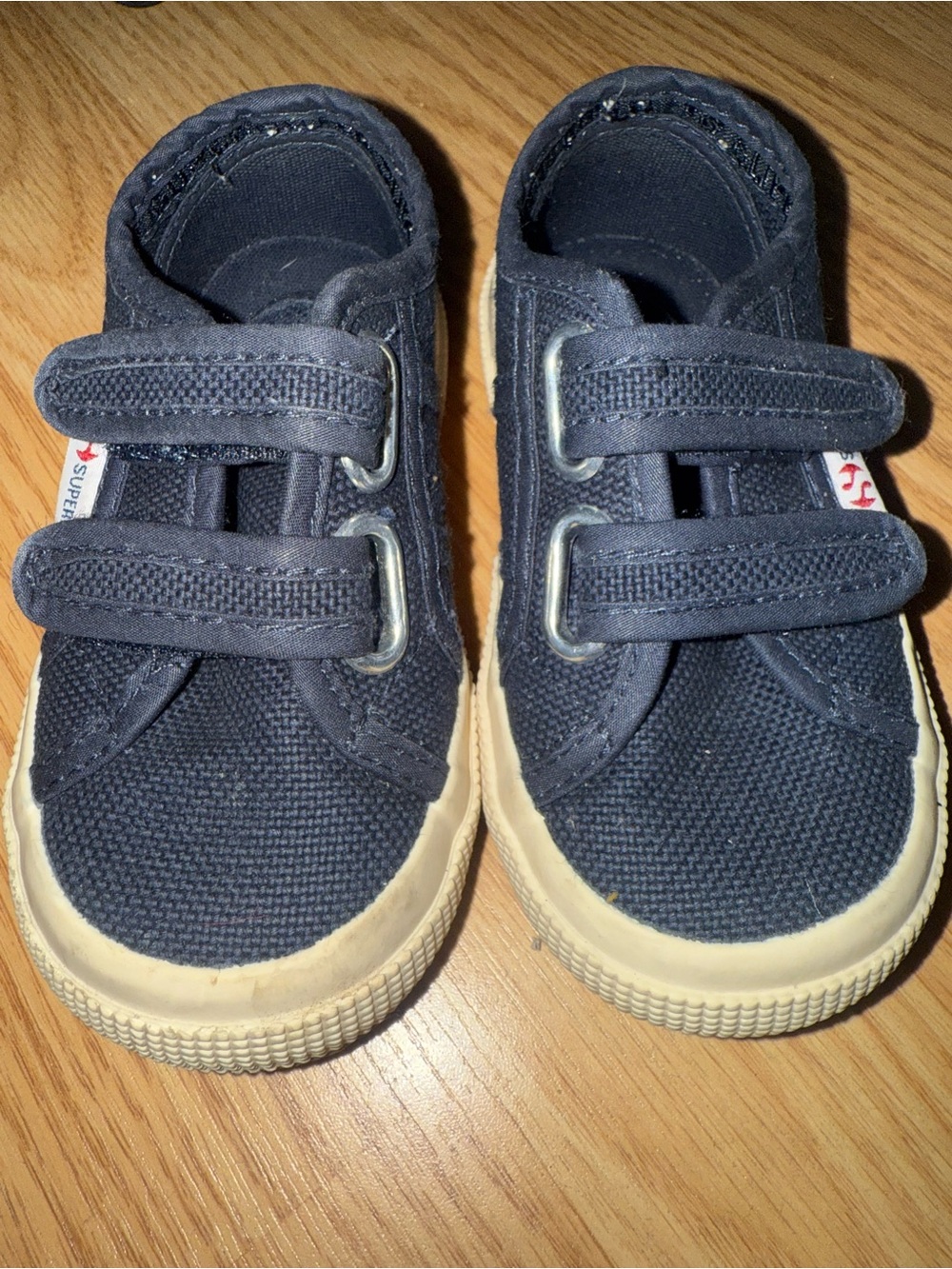 Superga Navy Canvas Kids Sneakers with Hook-and-Loop Straps